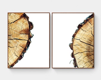 Abstrakte Baum Ring Wandkunst Set 2 Drucke, abstrakte minimalistische Kunst, druckbare Wandkunst, Kiefer Baumstumpf Holzscheibe Kunst, printable Download