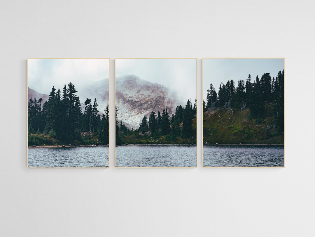 Forest Lake Landscape Wall Art Set of 3, Nature Minimalist Modern ...