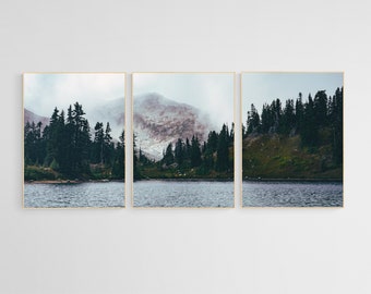 Forest Lake Landscape Wall Art Set of 3, Nature Minimalist Modern Landscape Wall Art, Printable Wall Art, Mountain Lake Wall Art