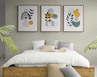 Green Boho Art Set of 3 Prints, Boho Wall Art, Abstract Gallery Wall Set, Printable Modern Art Poster Bundle, Minimal Botanical Print