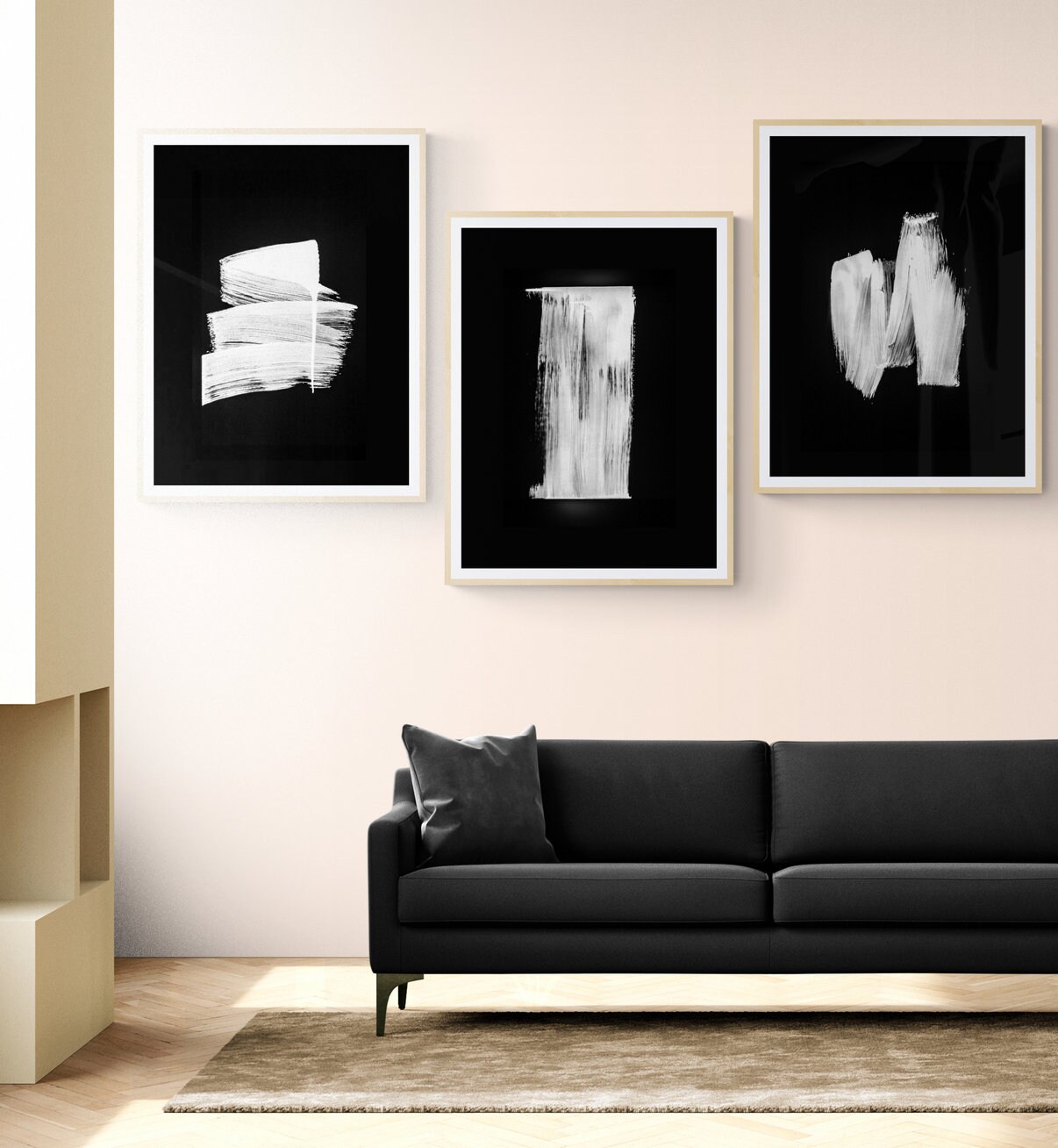 Black and White Brush Strokes Art Set of 3 Prints, Abstract ...