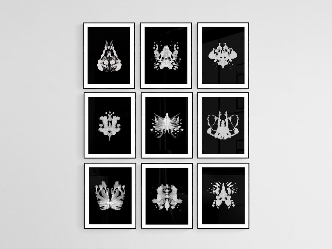 Ink Blot Art Set of 9 Prints, Rorschach Psychology Minimalist Abstract