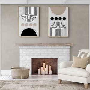 Mid Century Modern Nordic Set of 2 Prints, Minimalist Neutral Trendy Contemporary Danish Art Set, Printable Wall Art, Beige Geometric Earthy