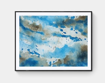 Blue Black Watercolor Print, Printable Art, Blue Wall Art, Abstract Art, Abstract Printable, Abstract Water Print, Printable Watercolor