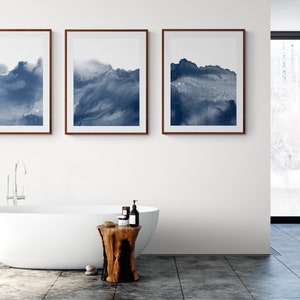 Conjunto de arte de pared abstracto de acuarela azul de 3 - Impresiones de arte neutro moderno - Arte de pared imprimible - Impresiones descargables instantáneas