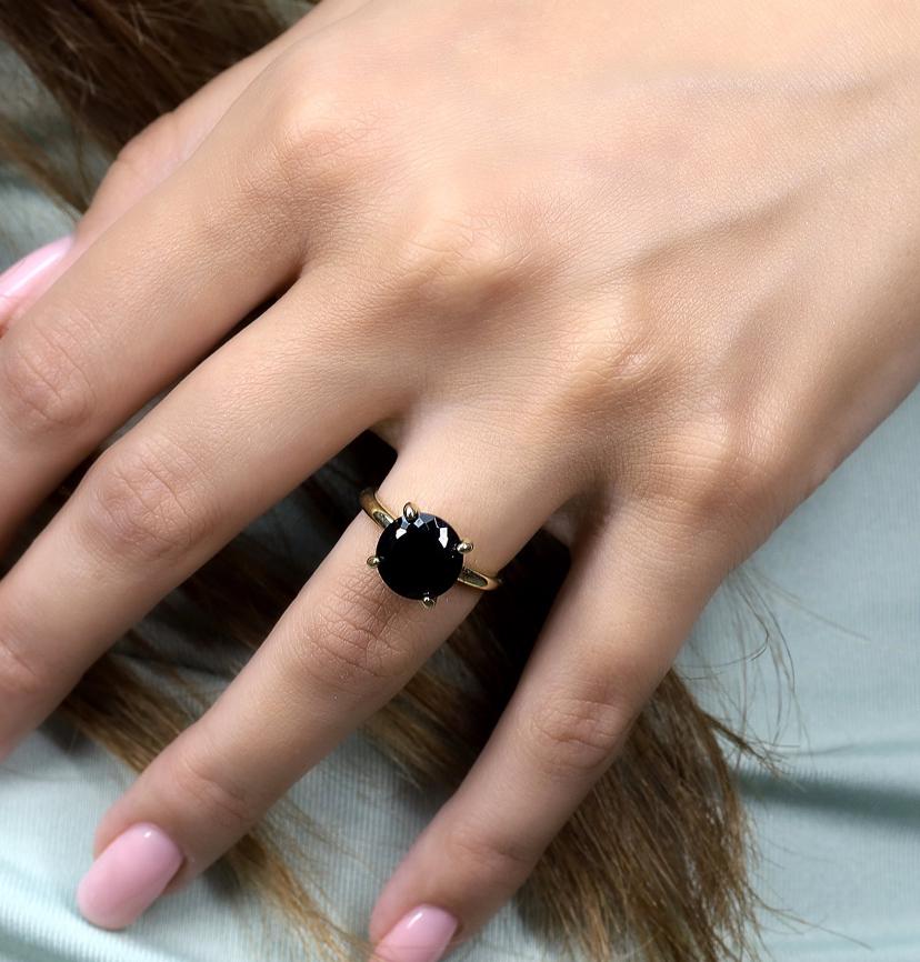 Black Onyx Round Ring - 925 Sterling Silver Ring - Charm