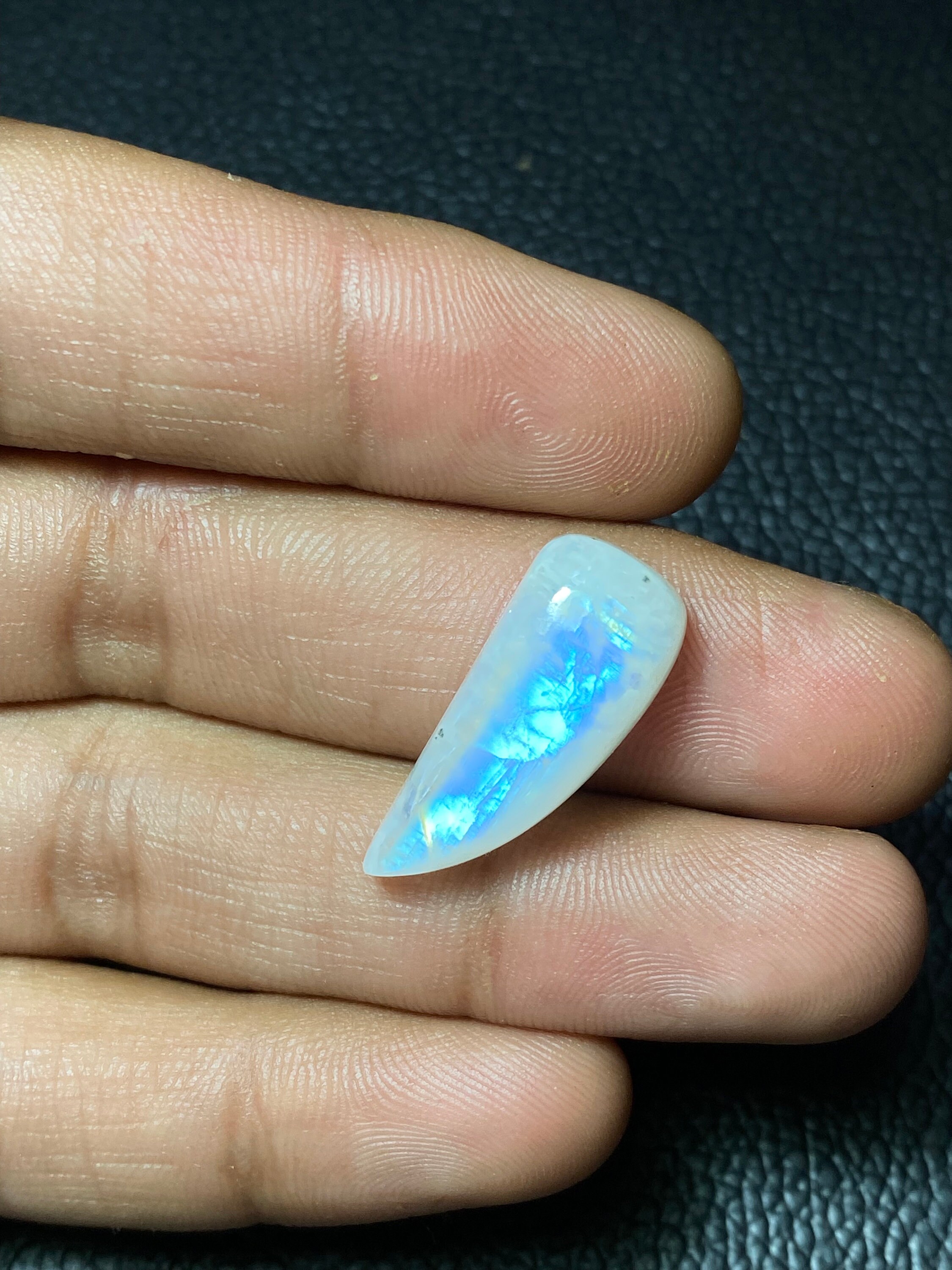 WOW - Clean Blue Fire White Rainbow Moonstone Cabochon Gemstone - 11x26x7.50 MM. Fancy Shape Smooth Polish Loose Stone For Making Jewelry..