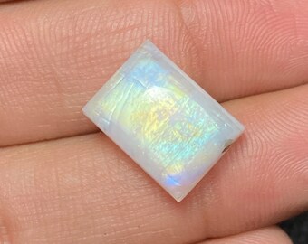 Very Unique Multi Fire White Rainbow Moonstone Cabochon Size - 12x16x7 MM. Smooth Polish Loose Gemstone Rectangle Shape For Making Jewelry..