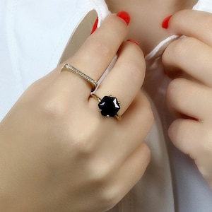Hexagon Black Onyx Ring ~ 925 Sterling Silver Ring ~ Cutest Ring ~ Size- 10x10 MM ~ Birthstone Ring ~ Engagement Ring ~ Gift For Love