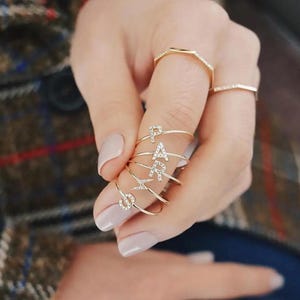 Schöne Diamantschliffring · 925 Sterlingsilber Ring · Niedlicher Buchstabe Namensring · Benutzerdefinierte Namensringe · Frau Geburtsring · Muttertagsgeschenke