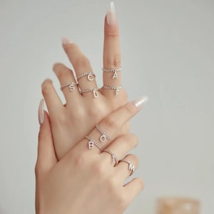 Anfangsbuchstabe Namensring ~ 925 Sterling Silber Ring ~ Diamantschliff Ring ~ Minimalistischer Ring ~ Individueller Namensring ~ Perfekter Paarring für Geschenke
