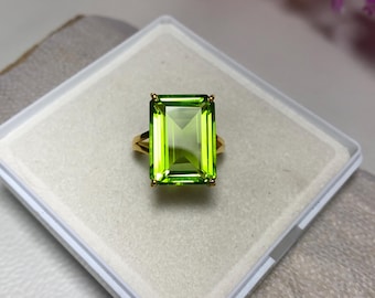 Excellent Peridot Ring ~ 925 Sterling Silver Ring ~ Size- 12x16 mm ~ Birthstone Ring ~ Dainty Gems Ring ~ Emerald Cut Ring ~ Wedding Gifts