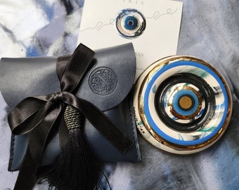 Handmade Ceramic Evil Eye Wall Hanging: Gold Marble Decor (14cm)
