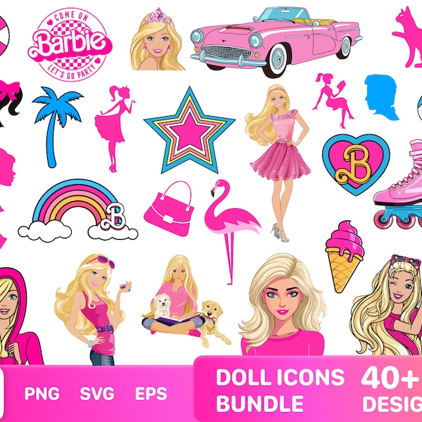 Fichier SVG Barbie pour cricut, ensemble d'icônes de poupée, fichiers SVG en couches, fichiers Clipart, téléchargement numérique instantané, fichier de coupe Cricut