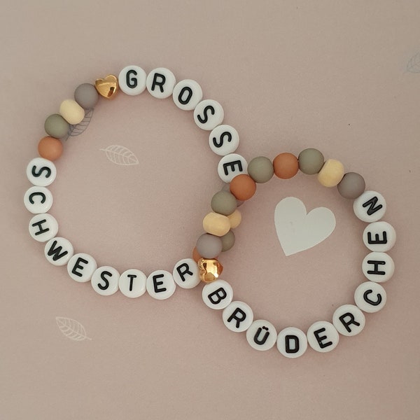 Armband Große Schwester Armband Geschwisterarmband Armband zur Geburt Armband für Geschwisterkind Geschenk zur Geburt Säckchen mit Namen