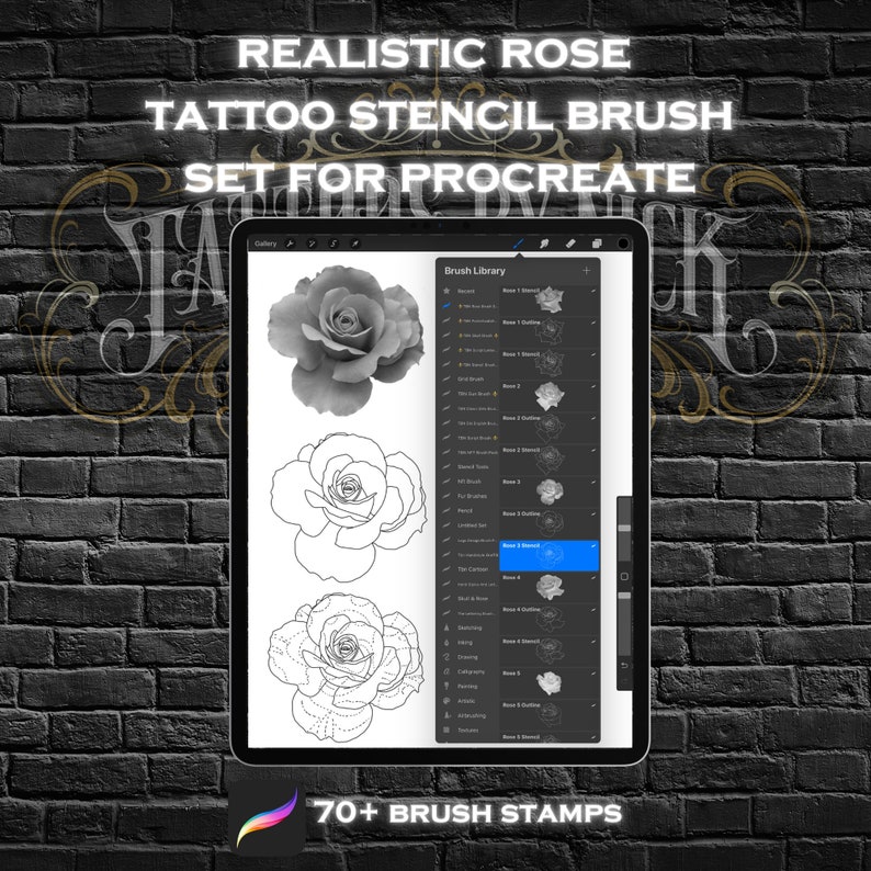 70 Realistic Rose Tattoo Stencil Procreate Brush Set - Etsy Australia