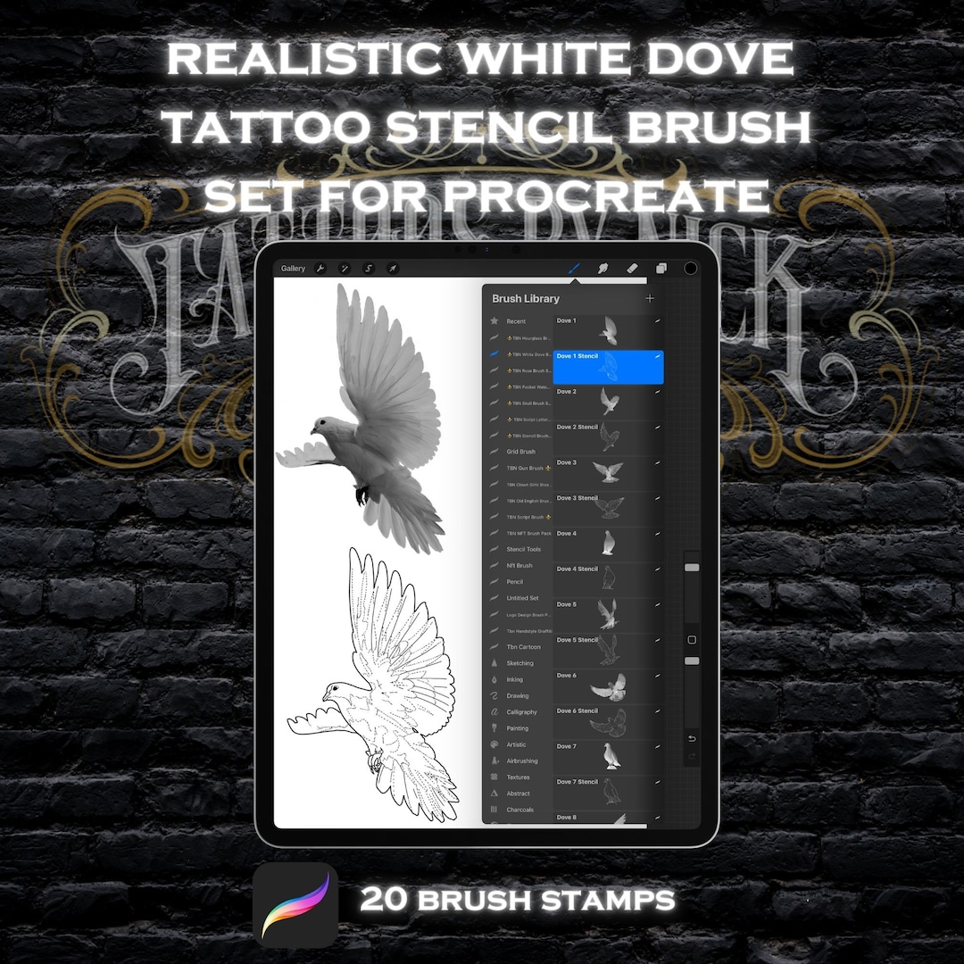 20 Realistic White Dove Tattoo Stencil Brush Set for Procreate Etsy