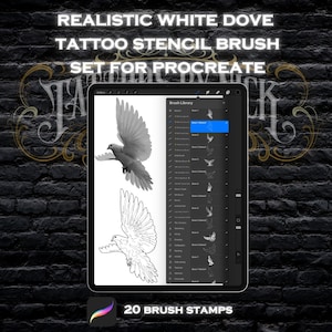 20 Realistic white dove tattoo stencil brush set for Procreate