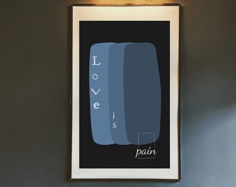 LOVE is Pain, Schwarze Wandkunst, Zitat Typografie Sofort Download, Einzigartiges Dunkelheit Poster, druckbares Wanddekor