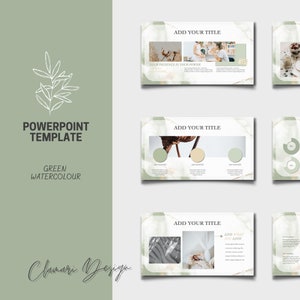 Könnte beinhalten: Grüne Aquarell-PowerPoint-Vorlage mit dem Text "ADD YOUR TITLE" und "YOUR PATIENCE IS YOUR POWER" auf der ersten Folie. Die zweite Folie enthält den Text "ADD YOUR TITLE" und drei Kreise mit Textfeldern. Die dritte Folie enthält den Text "ADD YOUR TITLE" und den Text "LIVE WHAT YOU LOVE".