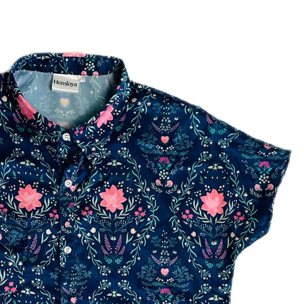 Blue Arcadia Navy Button Up Satin Shirt, Pink Floral Shirt, Colorful Spring Shirts, Pink and Blue Print Shirts, Button Down Shirts for Women