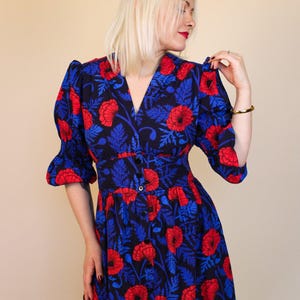 Red Poppy Cotton Midi Dress, Red Floral Cotton Maxi Dress, Poppy Print Dress, Womens Cotton Dress, Spring Dress