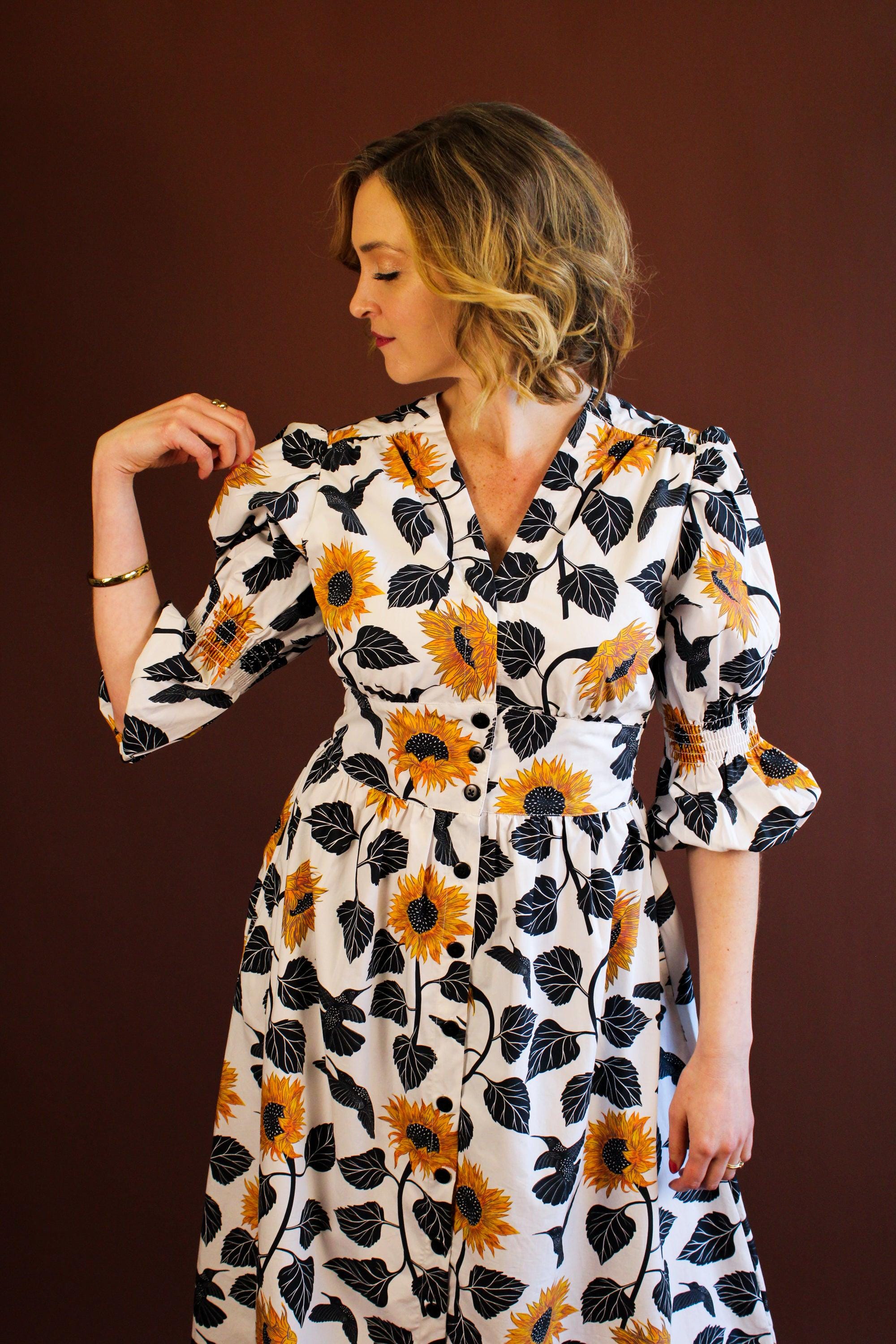 ワンピース Sunflower-Printed Midi Dress Dolce & Gabbana Sunflower Print Ruched Midi Dress | Sendegaro US