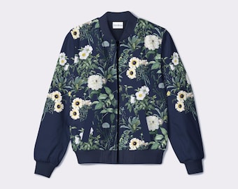 Floral Print Bomber Jacket, Lightweight Wildflower Design