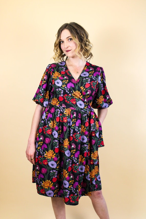 Floral Cotton Wrap Dress, Organic Cotton Dress, Floral Print Dress, Colorful Summer Dress, Flower Print Dress, Womens Dress, Summer Dress
