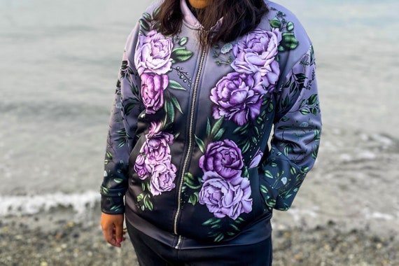 Peony Ombre Purple Bomber Jacket Women 