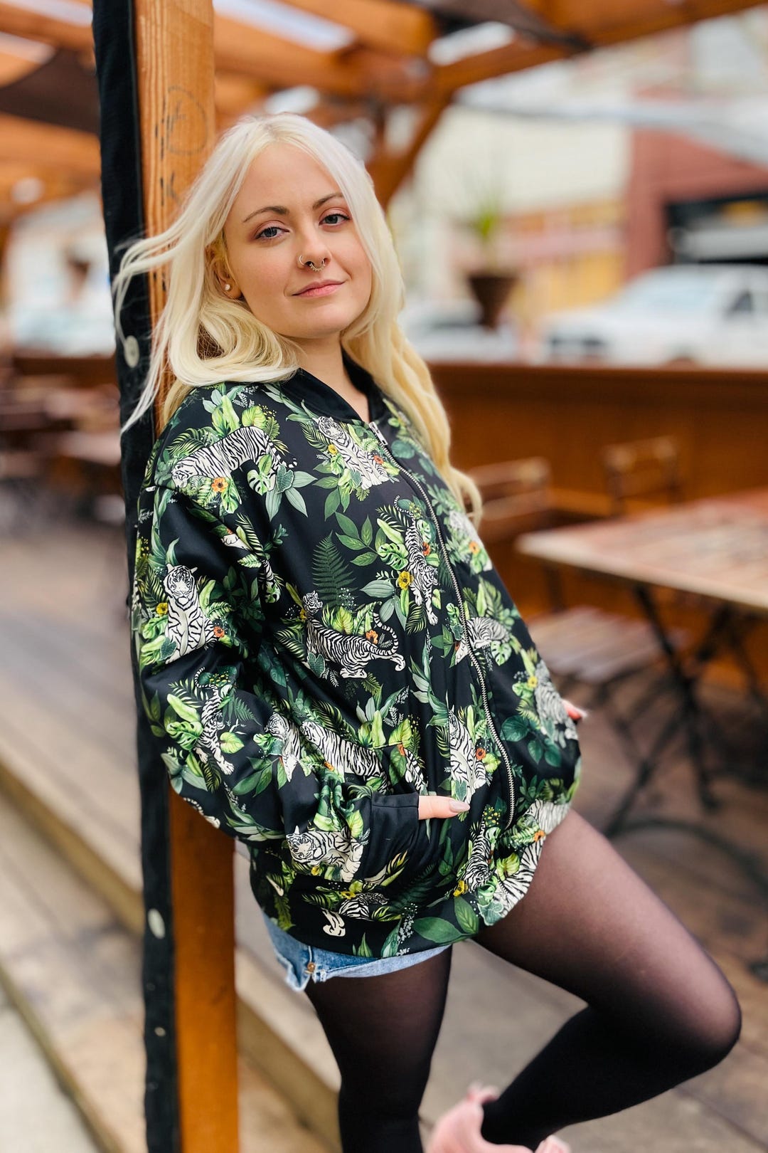 Tiger Print Quilted Jacket (L)