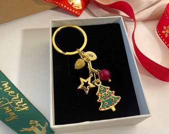 Christmas Keychain Gift | Personalized Gift for Christmas | Initial Keychain | Christmas Gift for Her | Engraved Initial Keychain