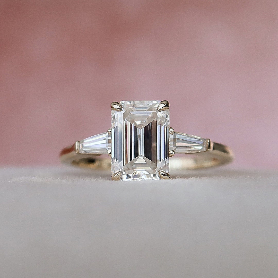 2.62CT Emerald Cut Three Stone Engagement Ring Moissanite - Etsy