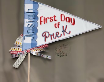 Personalized First Day of School Pennant | Embroidered Name Photo Prop