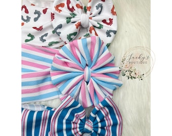 Hospital Footprint Headwrap | Striped Baby Bows, Newborn Headband, Hand-Tied Fabric Accessory