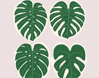 Plant Weatherproof Glossy Stickers Rabbit Bunny Waterproof Illustration Cute Monstera Rattan Chair Decal Water Resistant Die-Cut