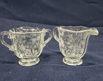 Vintage Etched Glass Cup and Pitcher Set: Snowflake Design