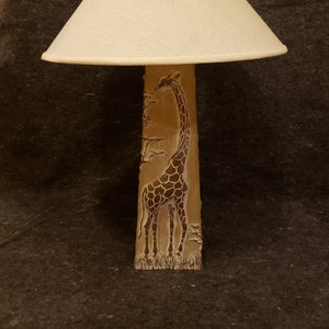 Giraffe and Safari Themed Table Lamp with Animal Designs on a Brown and Tan Background - Table Lamp for Nightstands and End Tables