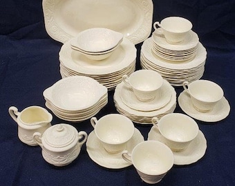 Adam Antique by Steubenville China Set – 57 Piece China Dishes Set – Teacups, Plates, Saucer, Sugar Bowl and Cream Pitcher