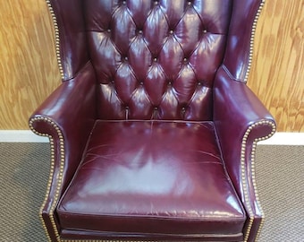 Paine Furniture Clarendon Collection Tufted Leather Burgundy Wingback Chair - Contact for Shipping Quote