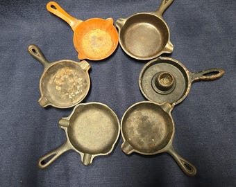 Set of Six Decorative Cast Iron Mini Skillets - Skillets for Melting Butter, Cooking Eggs, and More - Stovetop Cookware - Lodge and Griswold