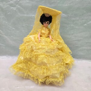 Yellow Lacy Dress Doll Figurine - Decorative Collectible Flamenco Dancer Figurine