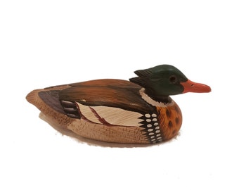 Vintage Carved Wooden Mallard Duck Figurine - 1985 Hunting Decor