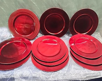 Juego de 11 platos base rojos - Decoración de mesa con platos base de 33 cm