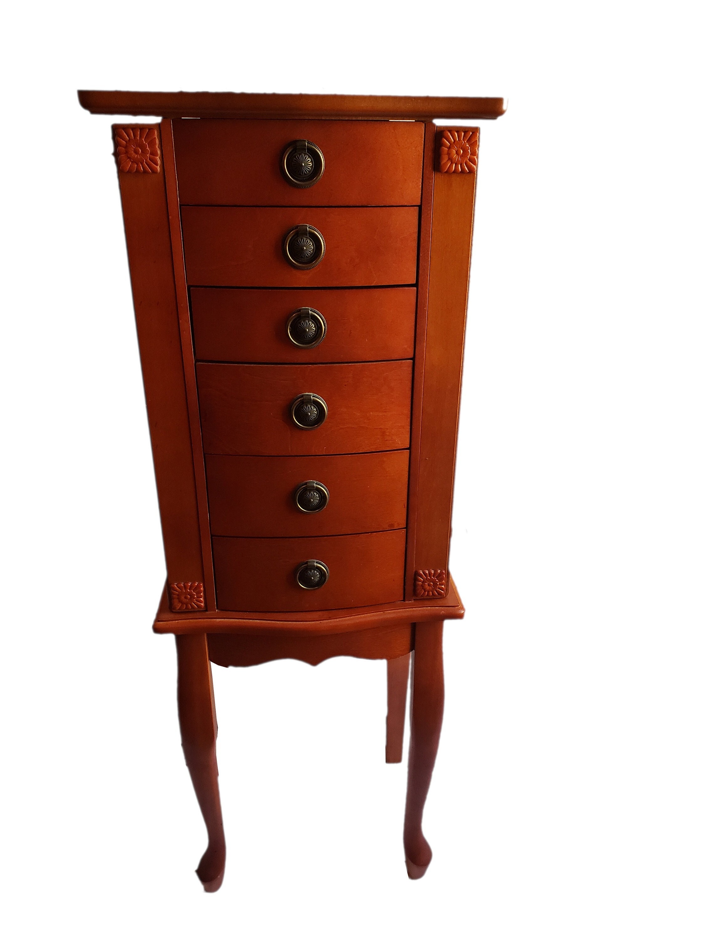 Wooden Standalone Jewelry Armoire With Drawers Cubbies Etsy