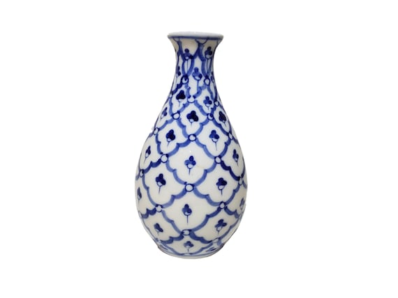 タイの陶器製花瓶：白とコバルトブルーの花柄デザイン - Etsy 日本
