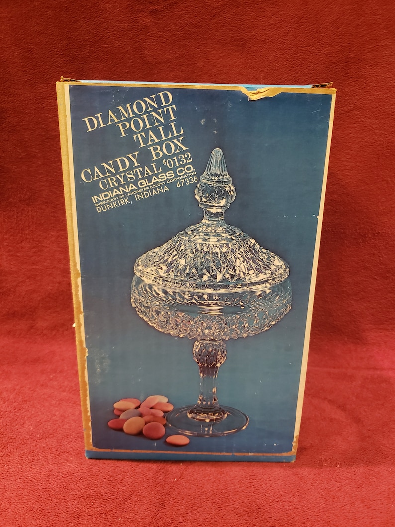 Vintage Indiana Glass Diamond Point Compote With Lid - Original ...