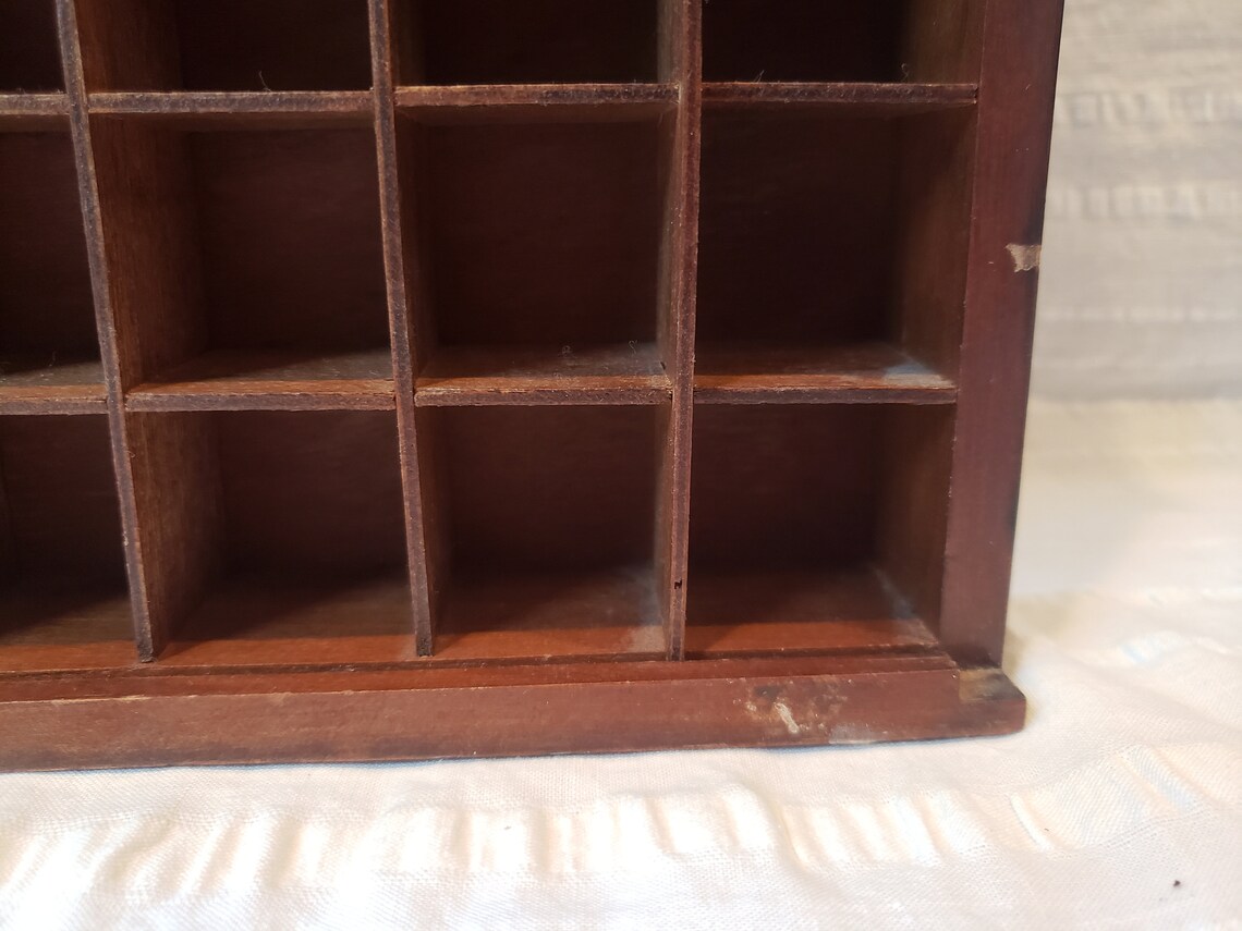 Wooden Thimble Display Shelf With Cubbies, Plastic Case Window, and