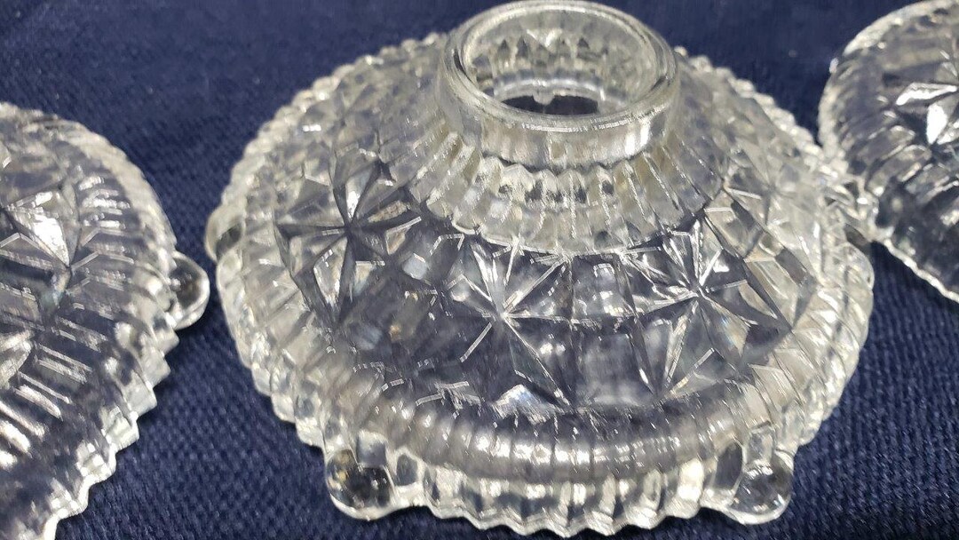 Set of 3 Cut Glass Candle Holders With Etched Designs Etsy