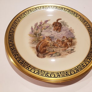 Lenox Collectible Plate - Woodland Wildlife Chipmunks Plate - Gold Perimeter 24K - Edward Marshall Boehm - Cobalt Blue Collector&#39;s Plate